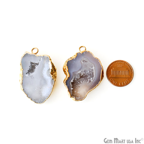 Geode Druzy 28x39mm Organic Gold Electroplated Single Bail Gemstone Earring Connector 1 Pair