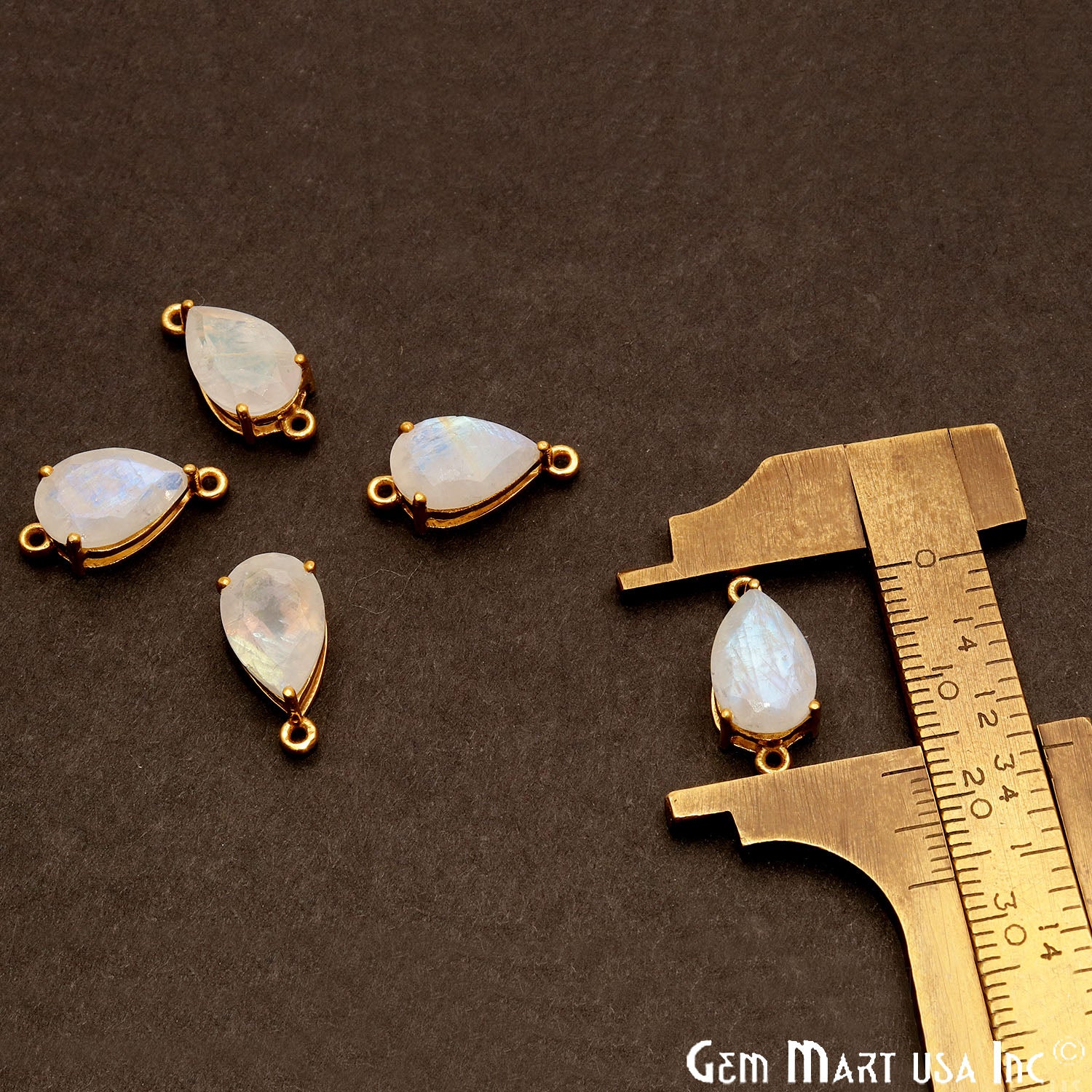 Rainbow Moonstone Prong Setting Gold Plated Flashy Gemstone Connector - GemMartUSA