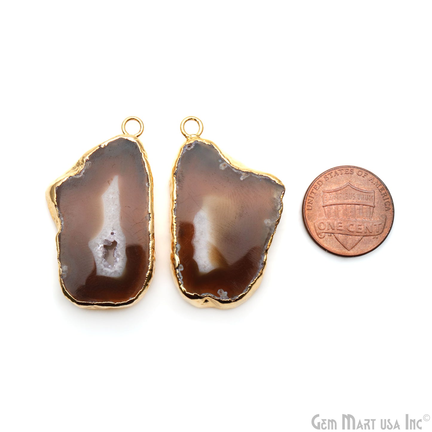 Agate Slice 39x21mm Organic Gold Electroplated Gemstone Earring Connector 1 Pair