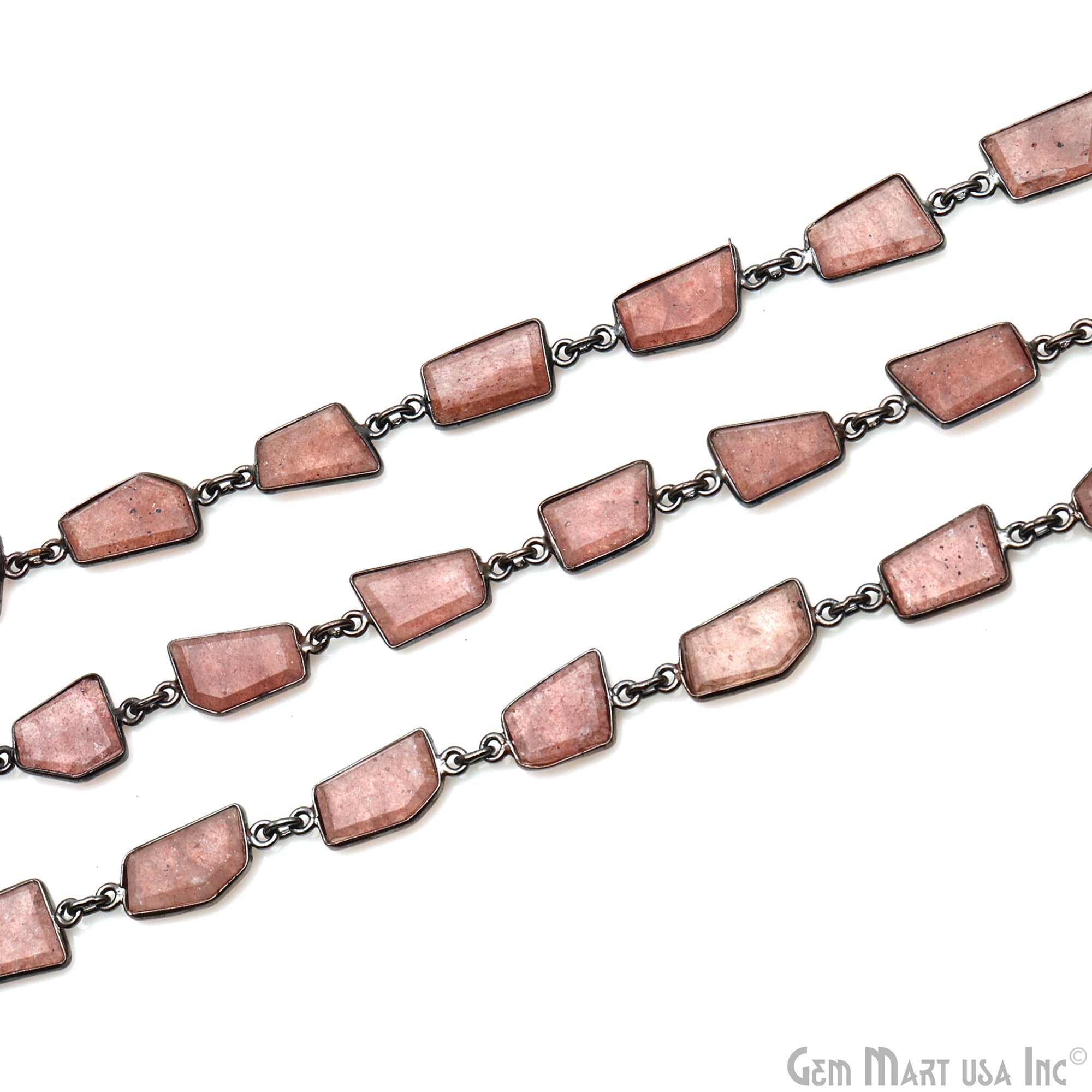 Strawberry Quartz 10-15mm Faceted Free Form Oxidized Bezel Connector Chain