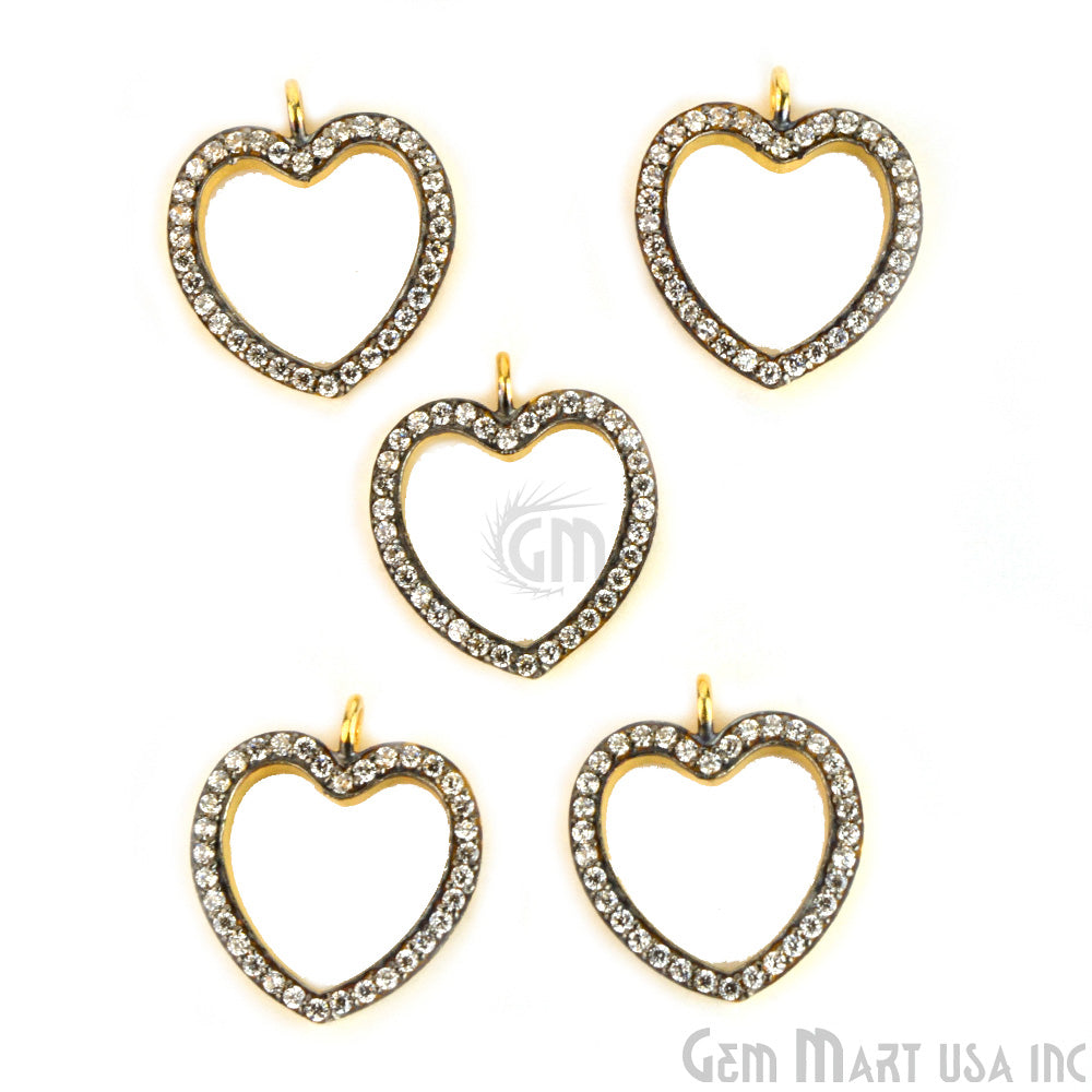 Heart' CZ Pave Gold Vermeil Charm for Bracelet & Pendants - GemMartUSA