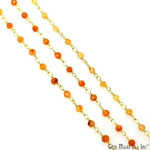 Carnelian Faceted Bead 2.5-3mm Gold Wire Wrapped Gemstone Beads Rosary Chain