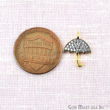 Cubic Zircon Pave 'Umbrella' Gold Vermeil Charm For Bracelet & Pendants - GemMartUSA