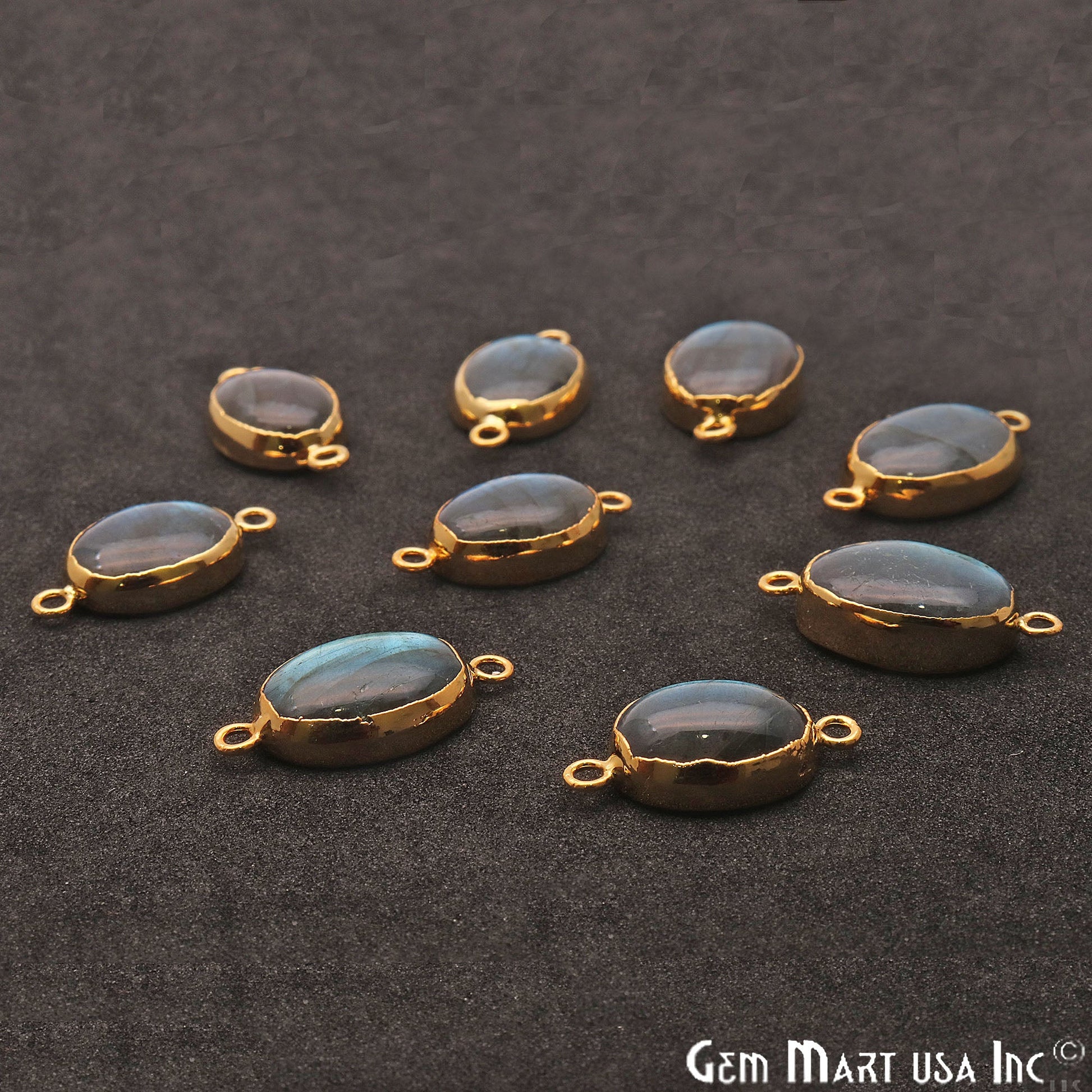 Labradorite Cabochon 23x12mm Oval Gold Electroplated Double Bail Gemstone Connector - GemMartUSA