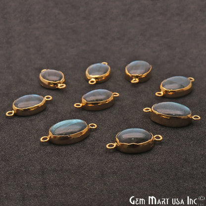 Labradorite Cabochon 23x12mm Oval Gold Electroplated Double Bail Gemstone Connector - GemMartUSA