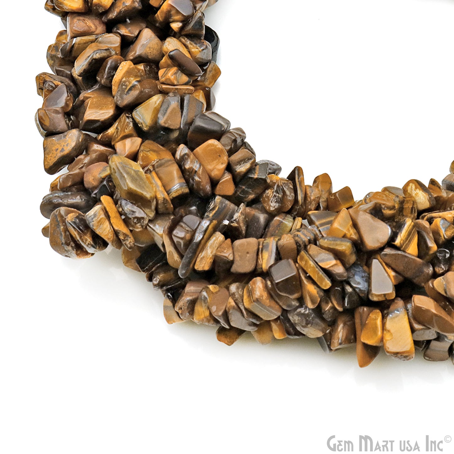 Tiger Eye Chip Beads, 34 Inch, Natural Chip Strands, Drilled Strung Nugget Beads, 7-10mm, Polished, GemMartUSA (CHTE-70004)