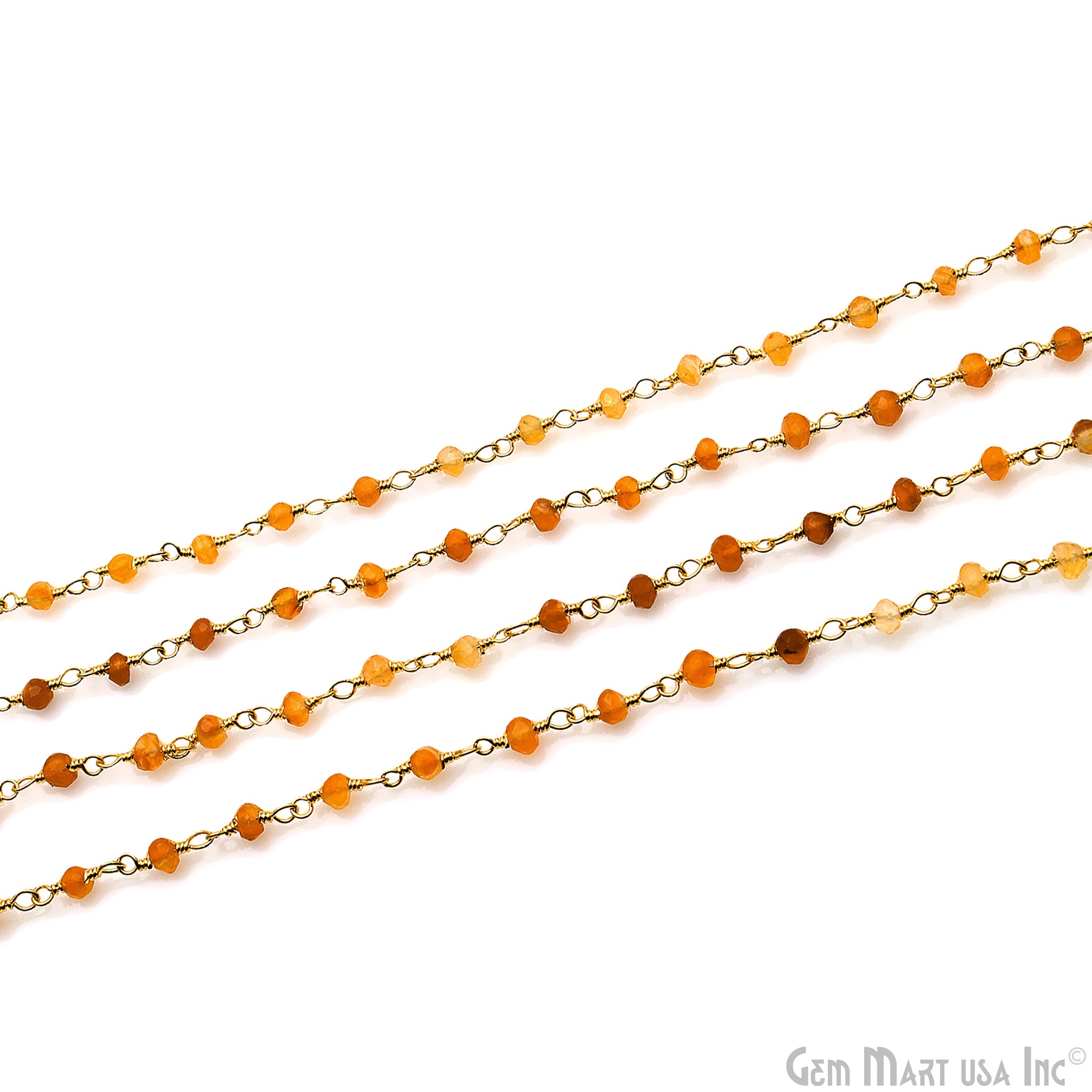Carnelian 2-2.5mm Round Tiny Beads Gold Plated Rosary Chain