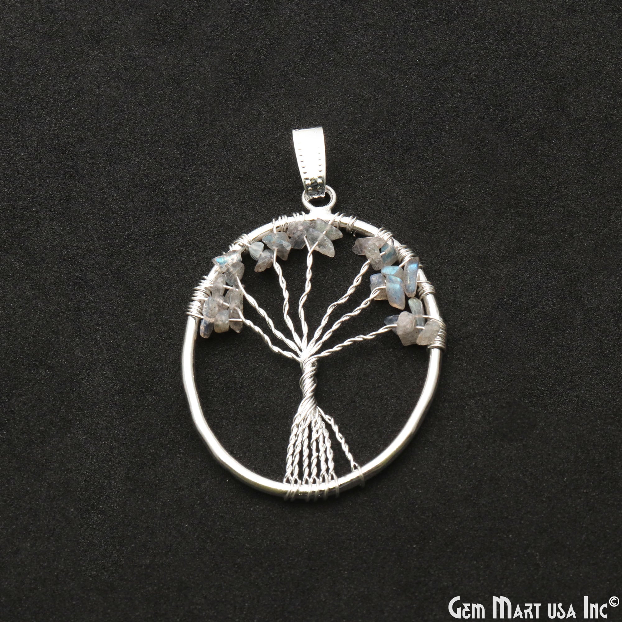 Tree of Life Labradorite Oval Silver Wire Wrapped 46x35mm Chakra Pendant