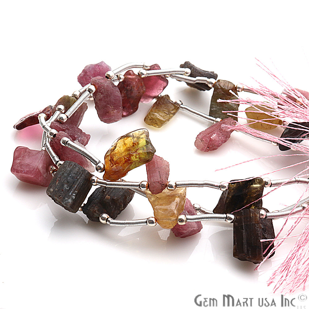 Rough Gemstone Beaded Bracelet Handmade Silver Wire Rondelle (Pick Stone) - GemMartUSA