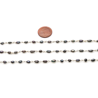 Black Pearl Silver Plated Wire Wrapped Beads Rosary Chain - GemMartUSA