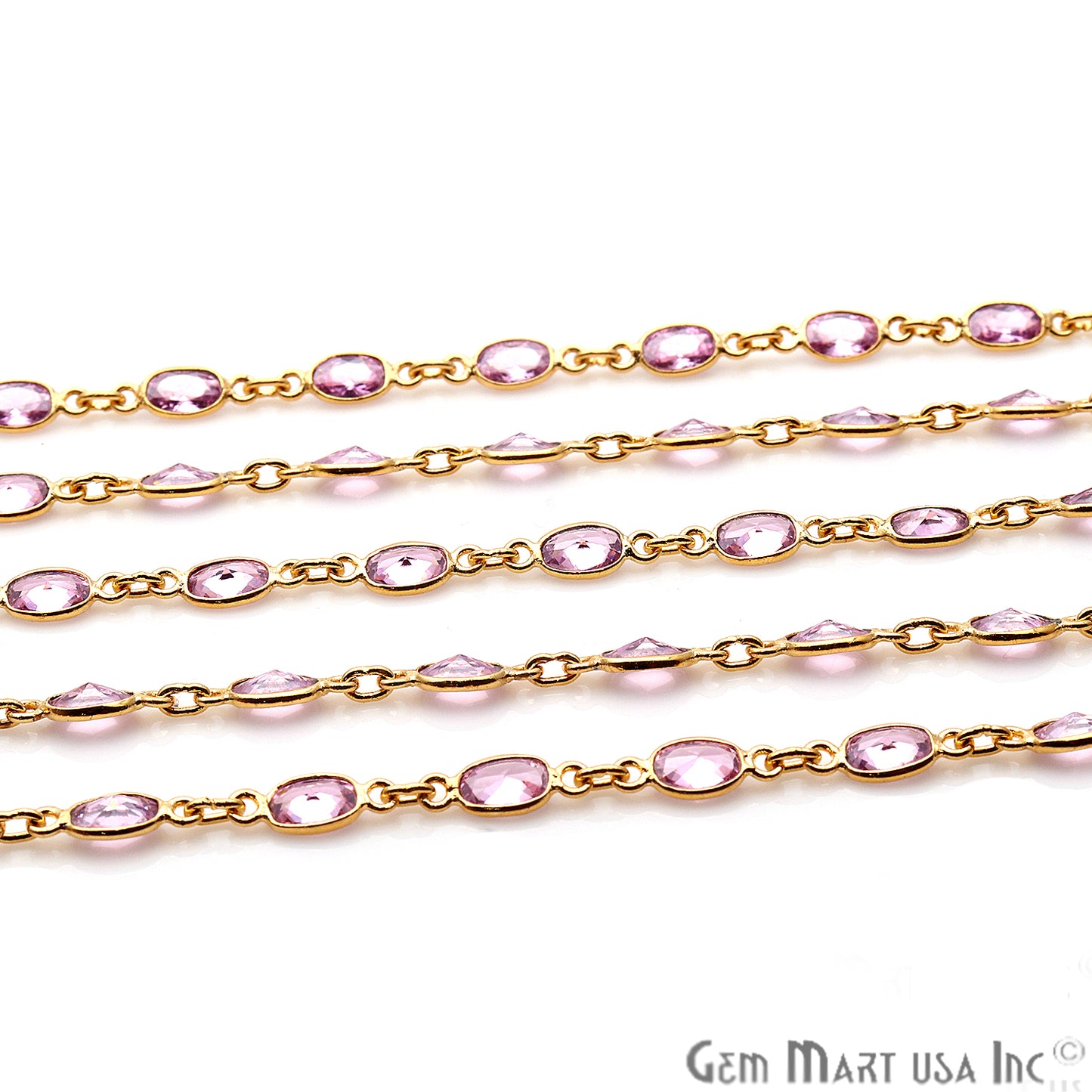 Pink Zirconia 6x4mm Oval Gold Plated Continuous Connector Chain - GemMartUSA