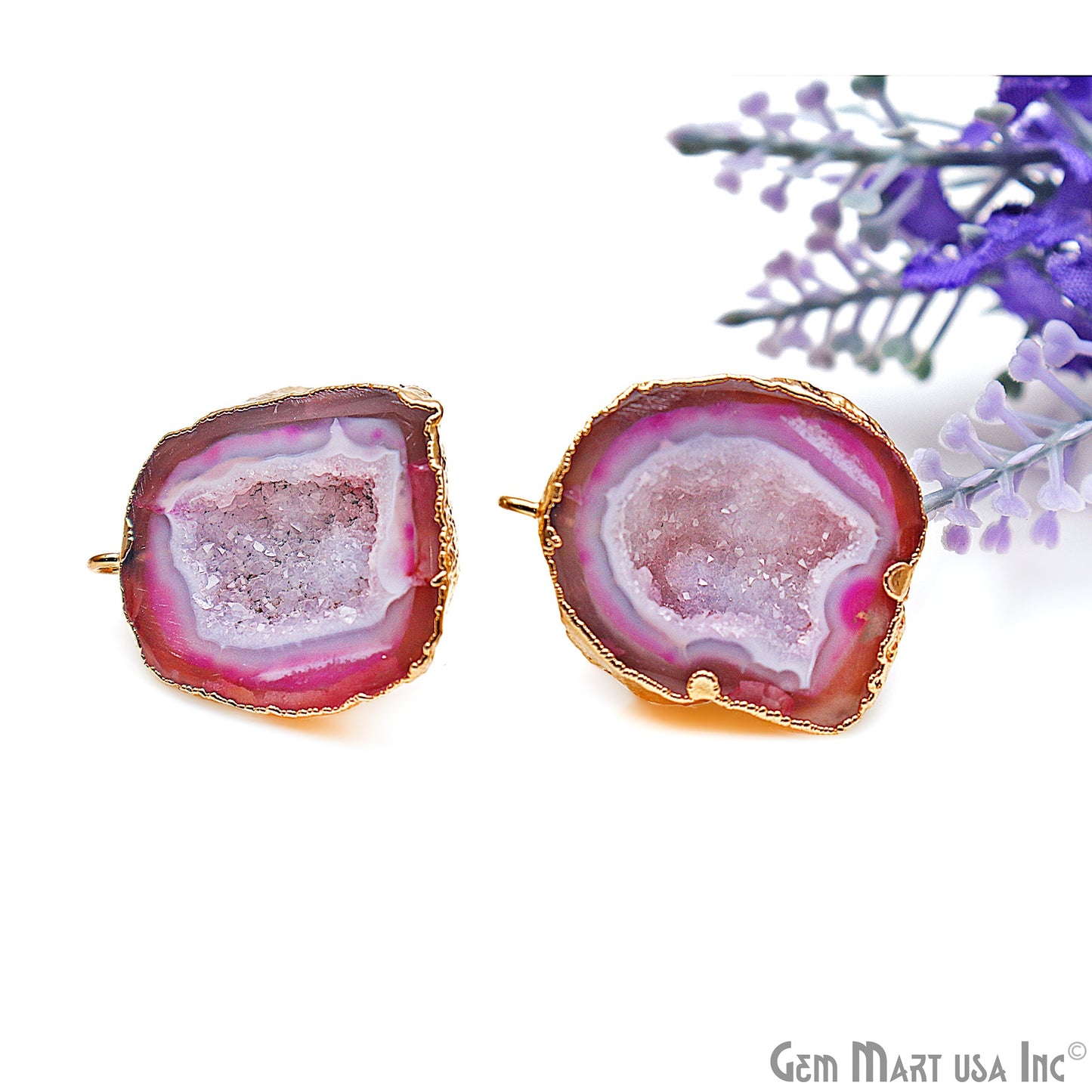 DIY Agate Slice Geode Druzy Gold Edged Loop Connector Studs Earrings