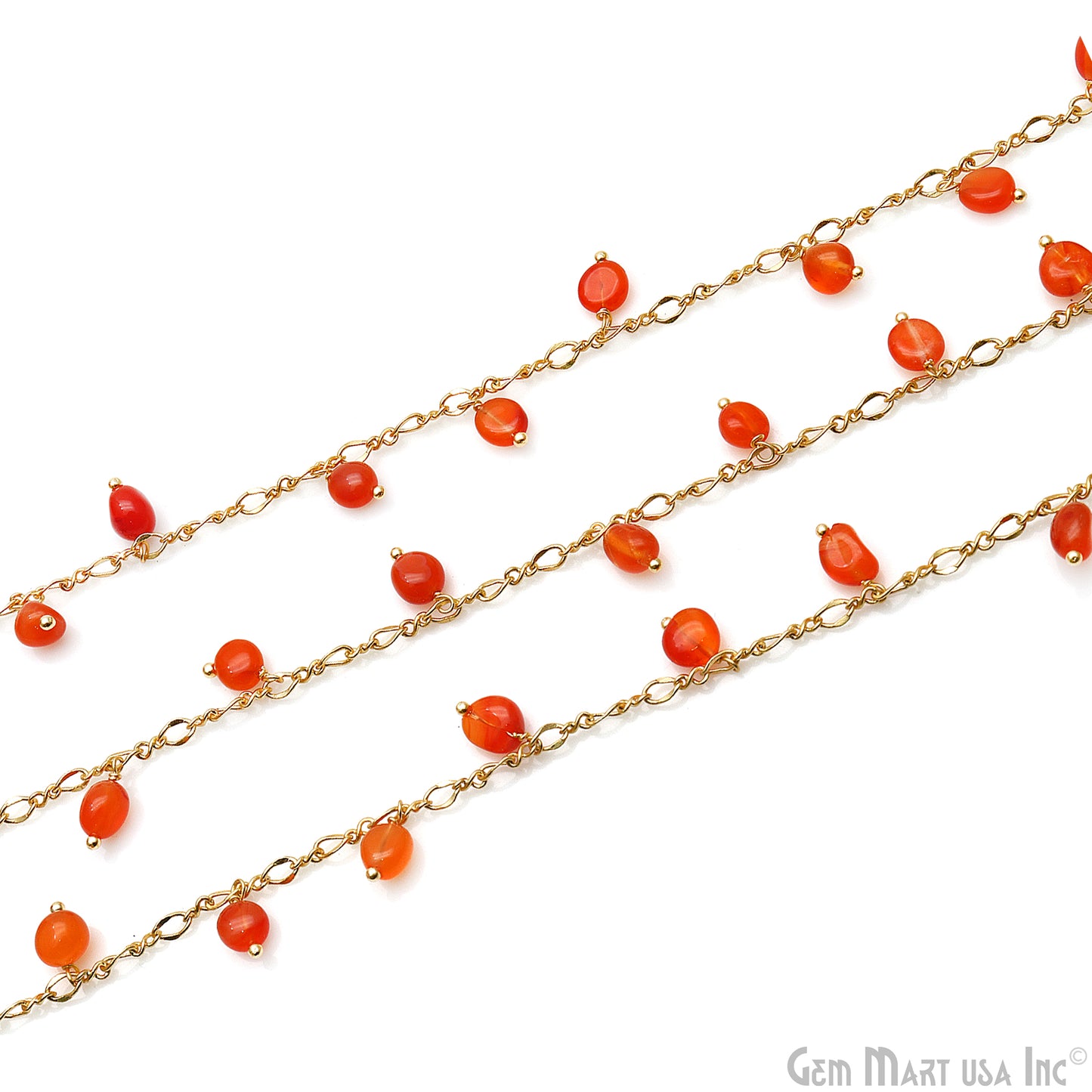 Carnelian Tumble Beads 8x5mm Gold Plated Cluster Dangle Chain