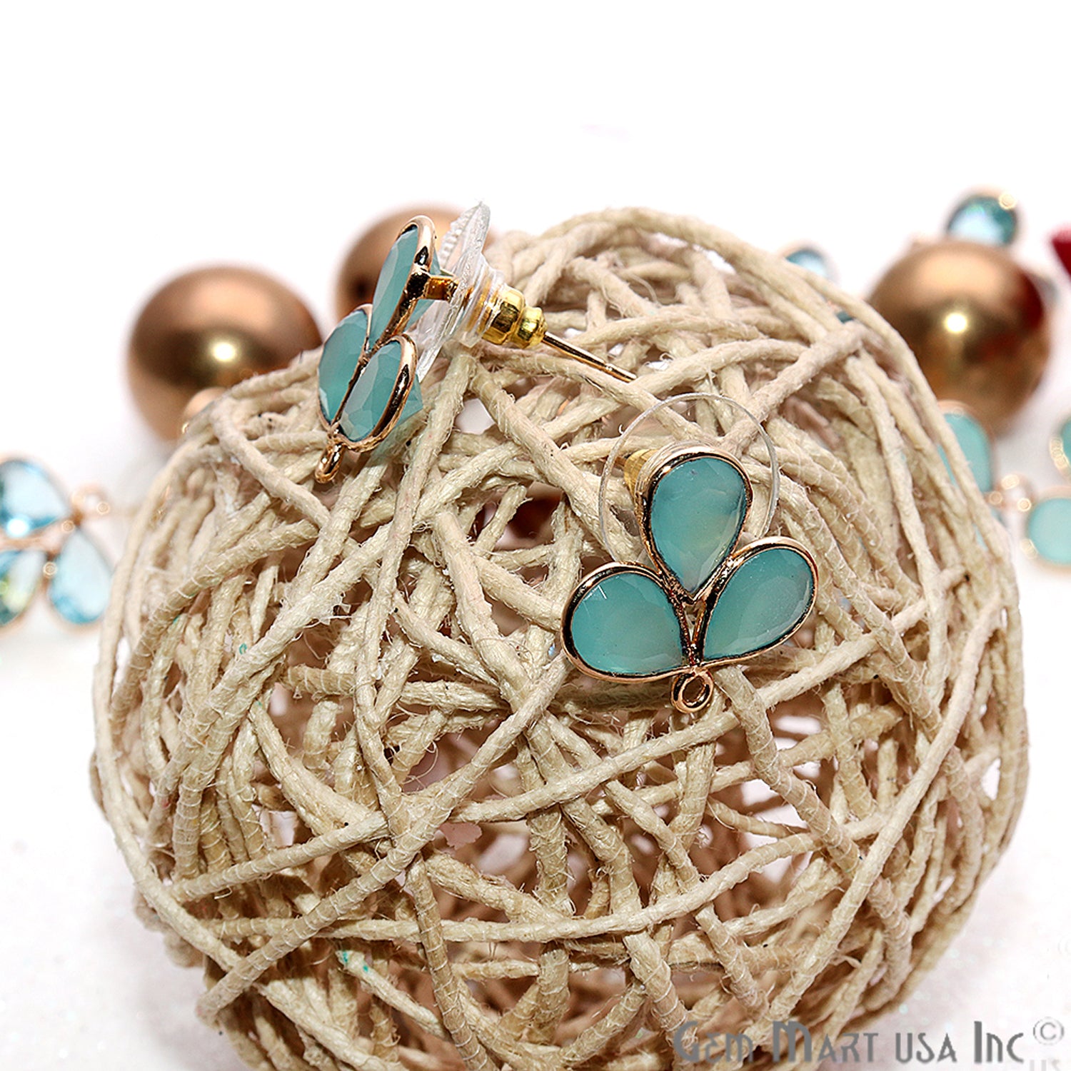 DIY Gemstone Gold Loop Connector Stud Earring (90048) (Pick Stone) - GemMartUSA