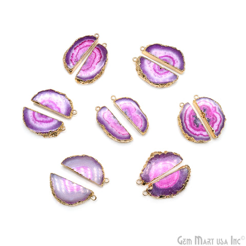 Agate Slice 11x32mm Organic Gold Electroplated Gemstone Earring Connector 1 Pair