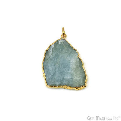 Aquamarine Free Form shape 52x37mm Gold Electroplated Gemstone Single Bail Pendant