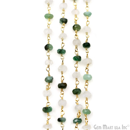 Emerald & Rainbow Faceted Beads 4mm Gold Wire Wrapped Rosary Chain