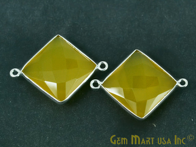 Yellow Chalcedony Square 16mm Double Bail Gemstone Silver Bezel Connector