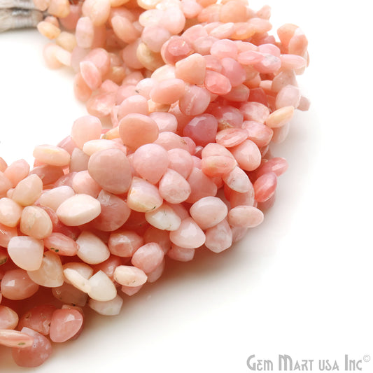 Pink Opal Heart Beads, 8.5 Inch Gemstone Strands, Drilled Strung Briolette Beads, Heart Shape, 6-7mm