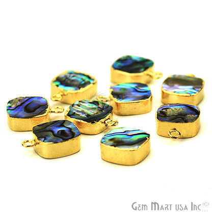 Abalone 12mm Cushion Shape Gold Electroplated Single Bail Gemstone Connector - GemMartUSA