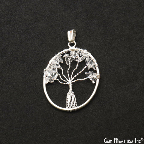 Tree of Life Crystal Oval Silver Wire Wrapped 46x35mm Chakra Pendant