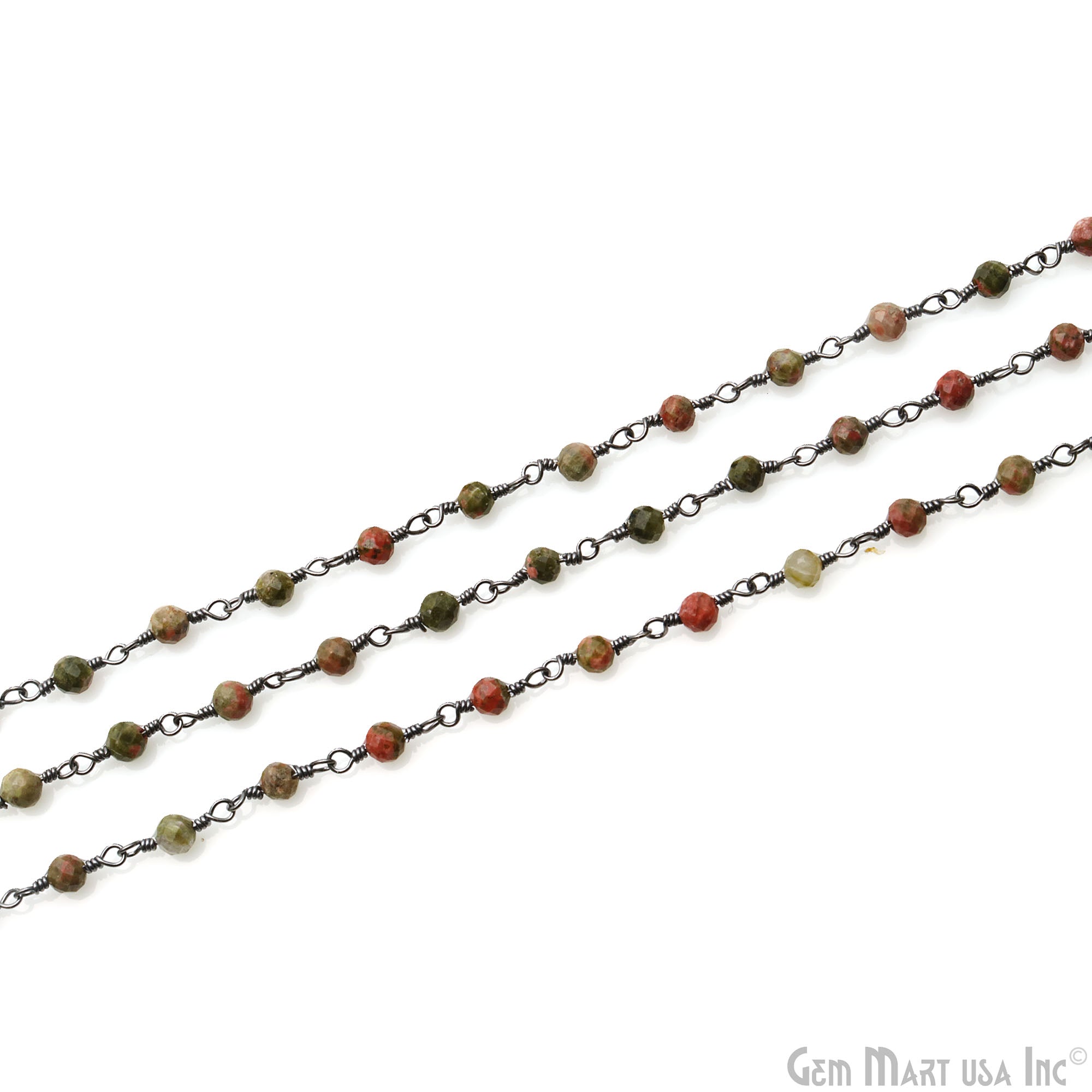 Unakite 2.5-3mm Oxidized Beaded Wire Wrapped Rosary Chain