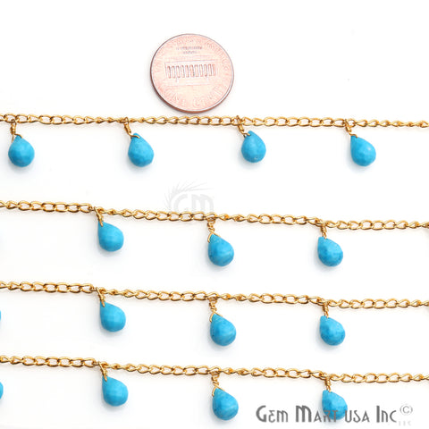 Turquoise Faceted Beaded Gold Wire Wrapped Dangle Rosary Chain - GemMartUSA