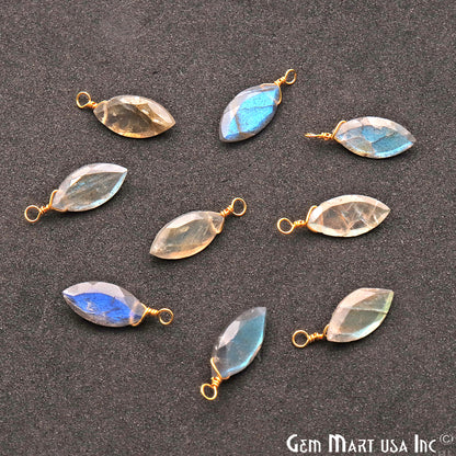 Labradorite 7x14mm Marquise Single Bail Gold Wire Wrapped Gemstone Connector - GemMartUSA