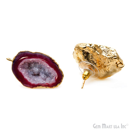 DIY Agate Slice Geode Druzy Gold Edged Loop Connector Studs Earrings