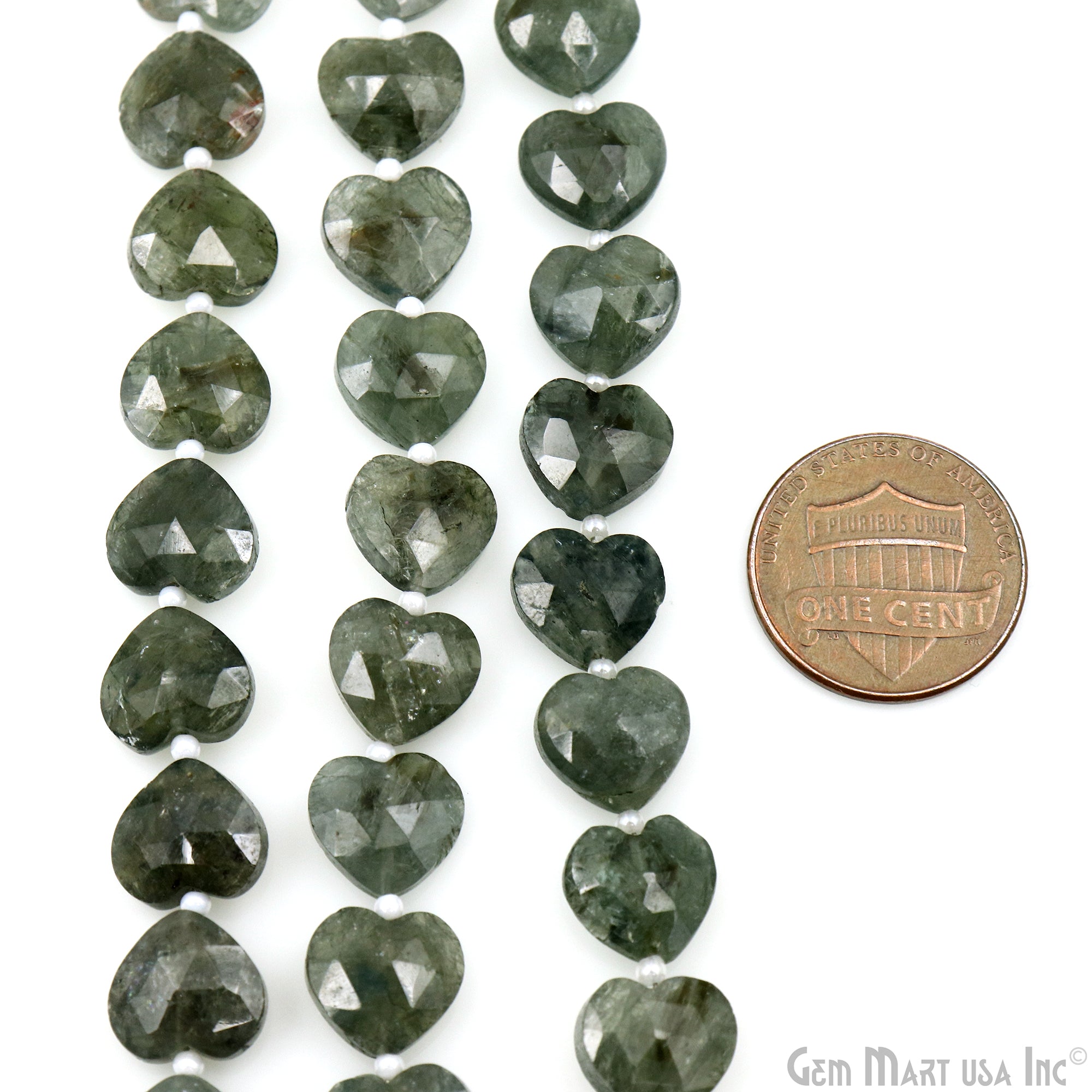 Green Apatite Faceted Heart Shape 10mm Beads Gemstone 7 Inch Strands Briolette Drops