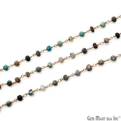 Chrysocolla 4mm Faceted Beads Gold Wire Wrapped Rosary