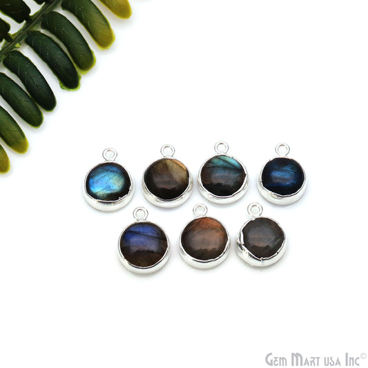 Flashy Labradorite 17x13mm Cabochon Round Single Bail Silver Electroplated Gemstone Connector