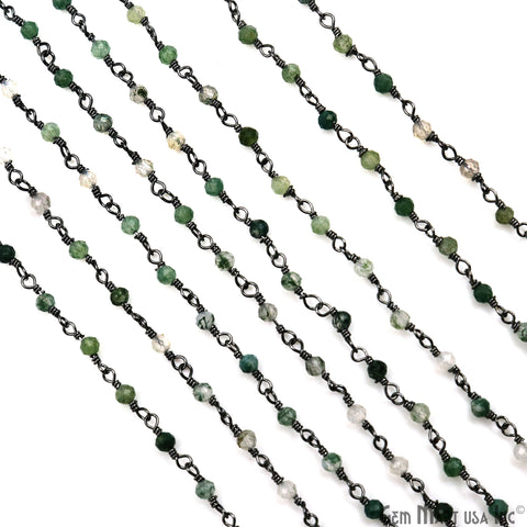 Moss Agate Faceted Beads 2-2.5mm Oxidized Gemstone Rosary Chain