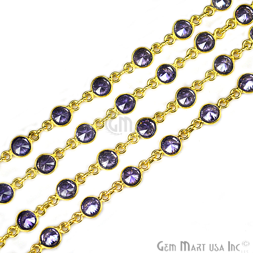 Tanzanite 4mm Round Gold Bezel Continuous Connector Chain - GemMartUSA (764303605807)