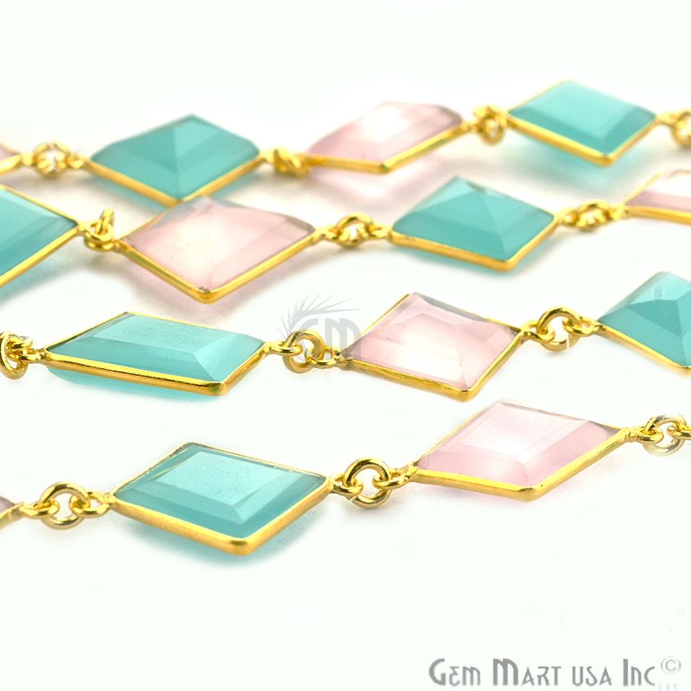 Rose with Aqua 10-15mm Gold Bezel Continuous Connector Chain - GemMartUSA (764292890671)