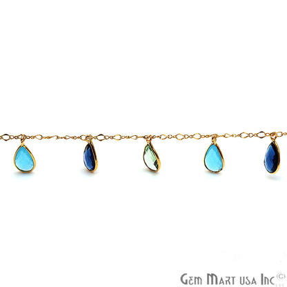 Multi Stone Pear Bezel Gold Plated Dangle Gemstone Rosary Chain - GemMartUSA