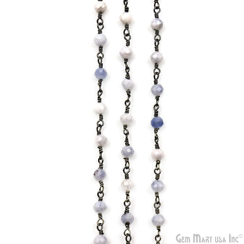 Shaded Blue Opal Faceted Beads 3-3.5mm Oxidized Gemstone Rosary Chain