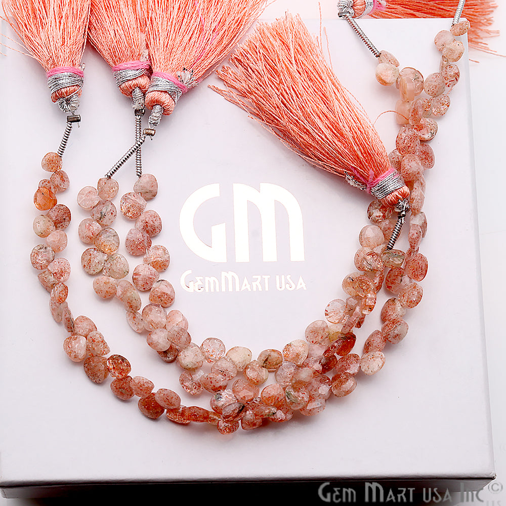 Sunstone Smooth Faceted Gemstone Heart Shape 5mm Rondelle Beads - GemMartUSA