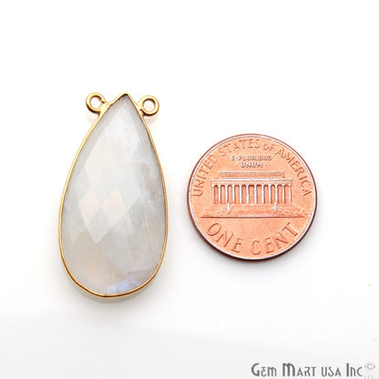 Rainbow Moonstone 30x16mm Pears Gold Plated Double Bail Connector - GemMartUSA