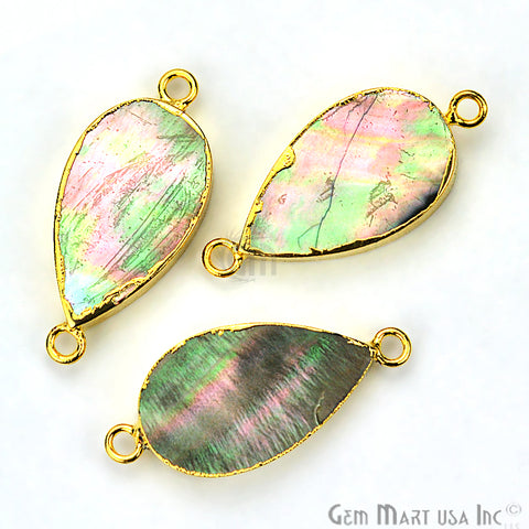Abalone 13x22mm Pears Shape Gold Electroplated Double Bail Gemstone Connector - GemMartUSA