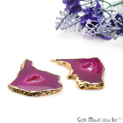 Agate Slice 46x27mm Organic Gold Electroplated Gemstone Earring Connector 1 Pair - GemMartUSA