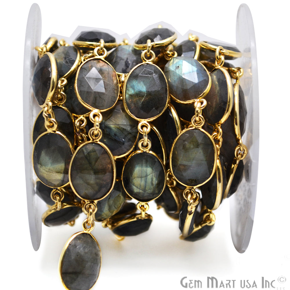 Labradorite Oval 16x12mm Gold Bezel Continous Connector Chain - GemMartUSA (763992703023)