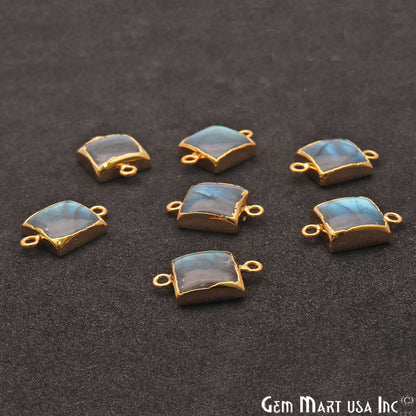 Flashy Labradorite Square Shape Gold Edge 20x12mm Double Bail Connector - GemMartUSA