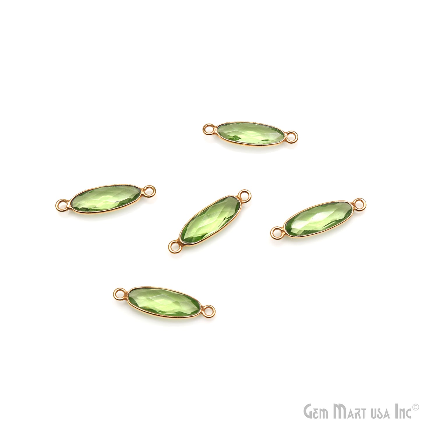 Faceted Oval 5x15mm Gold Plated Double Bail Gemstone Bezel Connector