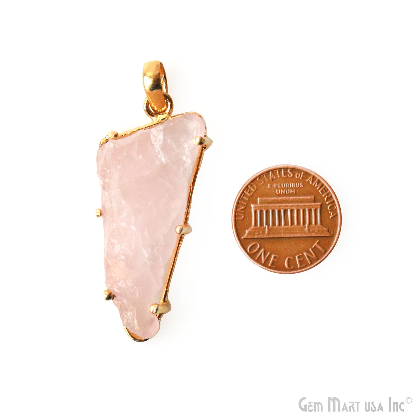 Natural Morganite Organic 40x17mm Gold Plated Prong Setting Single Bail Gemstone Pendant