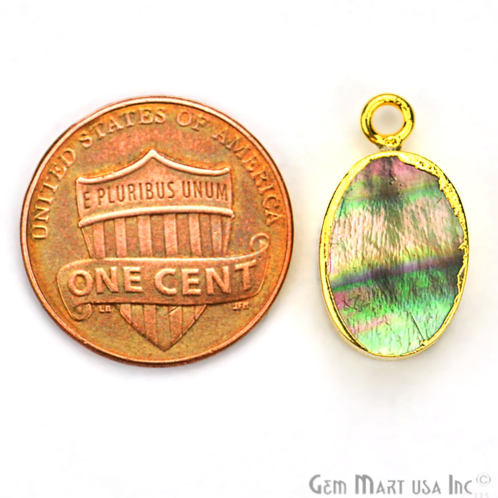 Abalone 10x14mm Oval Shape Gold Electroplated Single Bail Gemstone Connector - GemMartUSA