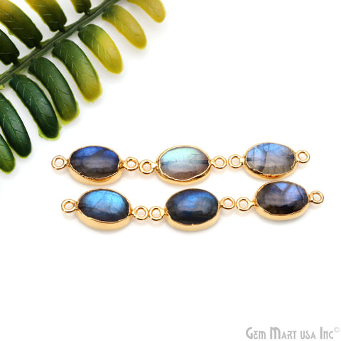 Flashy Labradorite 22x10mm Cabochon Oval Double Bail Gold Electroplated Gemstone Connector