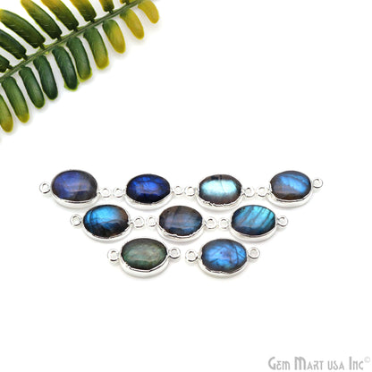 Flashy Labradorite 23x12mm Cabochon Oval Double Bail Silver Electroplated Gemstone Connector