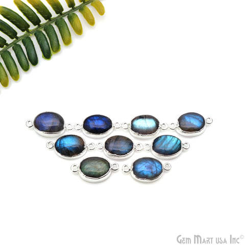 Flashy Labradorite 23x12mm Cabochon Oval Double Bail Silver Electroplated Gemstone Connector