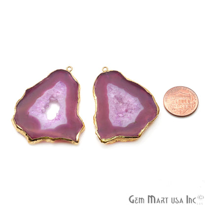 Agate Slice 52x42mm Organic Gold Electroplated Gemstone Earring Connector 1 Pair - GemMartUSA